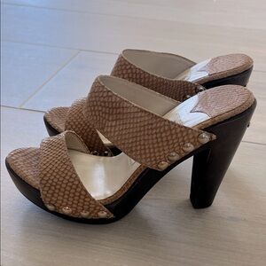 Jimmy Choo Tan Snakeskin-Textured Platform Heels Size 36